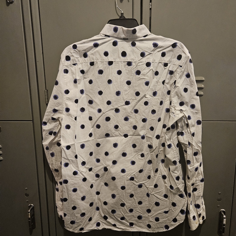 Mens H&M Polka Dot Button Up Shirt in Navy/White Size Medium - Picture 4 of 5